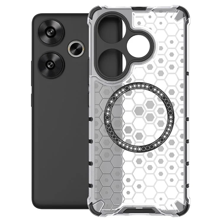 For Xiaomi Poco F6 5G / Redmi Turbo 3 5G Magnetic Case Honeycomb TPU+PC Cell Phone Cover