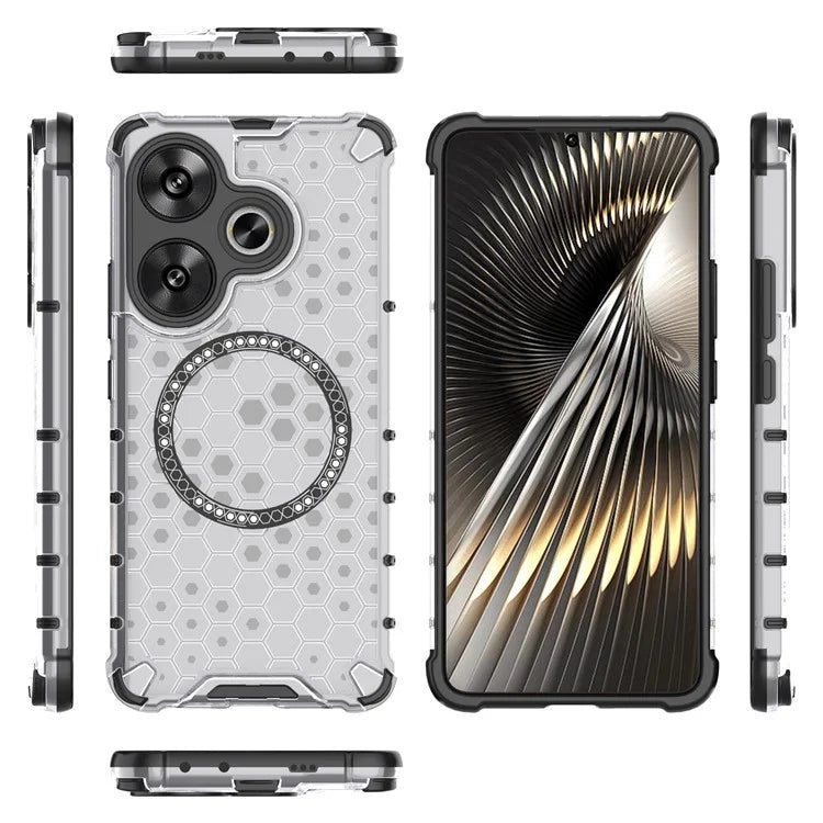 For Xiaomi Poco F6 5G / Redmi Turbo 3 5G Magnetic Case Honeycomb TPU+PC Cell Phone Cover