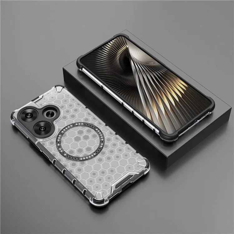 For Xiaomi Poco F6 5G / Redmi Turbo 3 5G Magnetic Case Honeycomb TPU+PC Cell Phone Cover