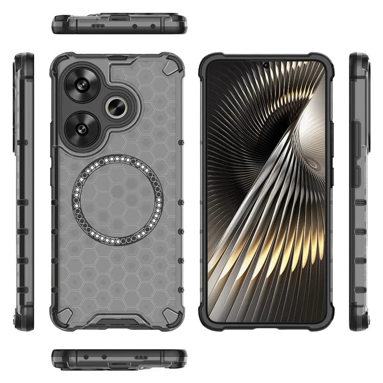 For Xiaomi Poco F6 5G / Redmi Turbo 3 5G Magnetic Case Honeycomb TPU+PC Cell Phone Cover