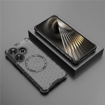 For Xiaomi Poco F6 5G / Redmi Turbo 3 5G Magnetic Case Honeycomb TPU+PC Cell Phone Cover