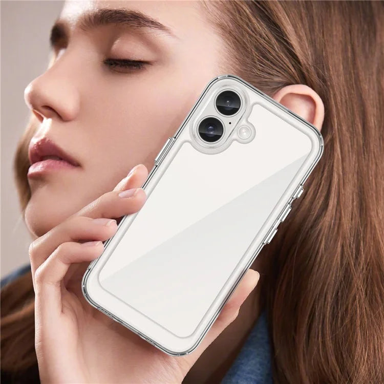 For iPhone 16 Clear Case TPU + Acrylic Slim Phone Cover (Big Rear Lens Hole)