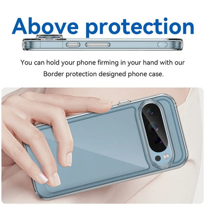 For Google Pixel 9 / 9 Pro Transparent Case Electroplating Buttons (Big Rear Lens Hole)