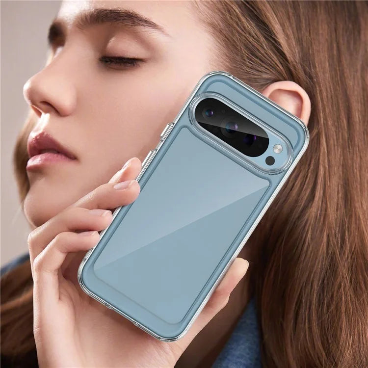 For Google Pixel 9 / 9 Pro Transparent Case Electroplating Buttons (Big Rear Lens Hole)