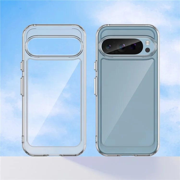 For Google Pixel 9 / 9 Pro Transparent Case Electroplating Buttons (Big Rear Lens Hole)