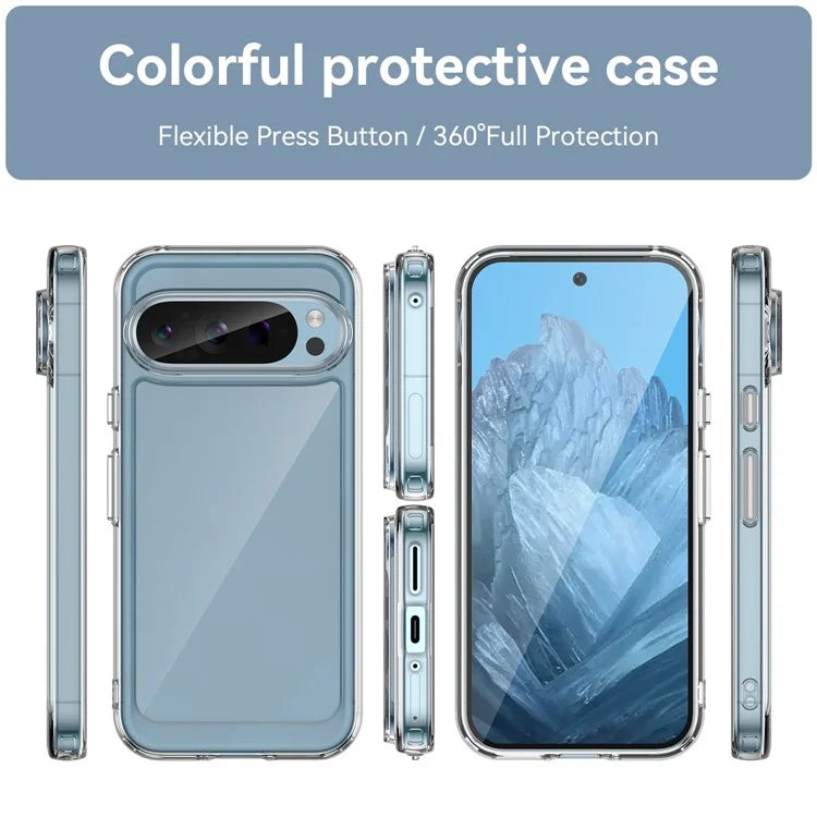 For Google Pixel 9 / 9 Pro Transparent Case Electroplating Buttons (Big Rear Lens Hole)