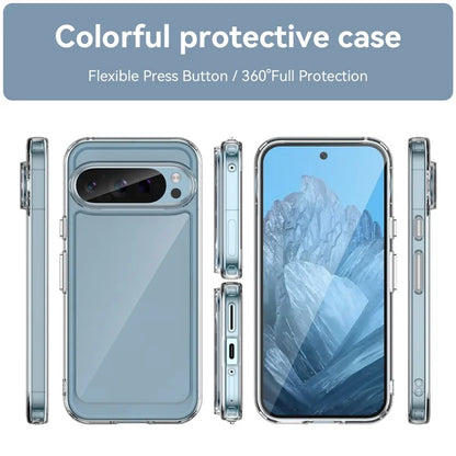 For Google Pixel 9 / 9 Pro Transparent Case Electroplating Buttons (Big Rear Lens Hole)