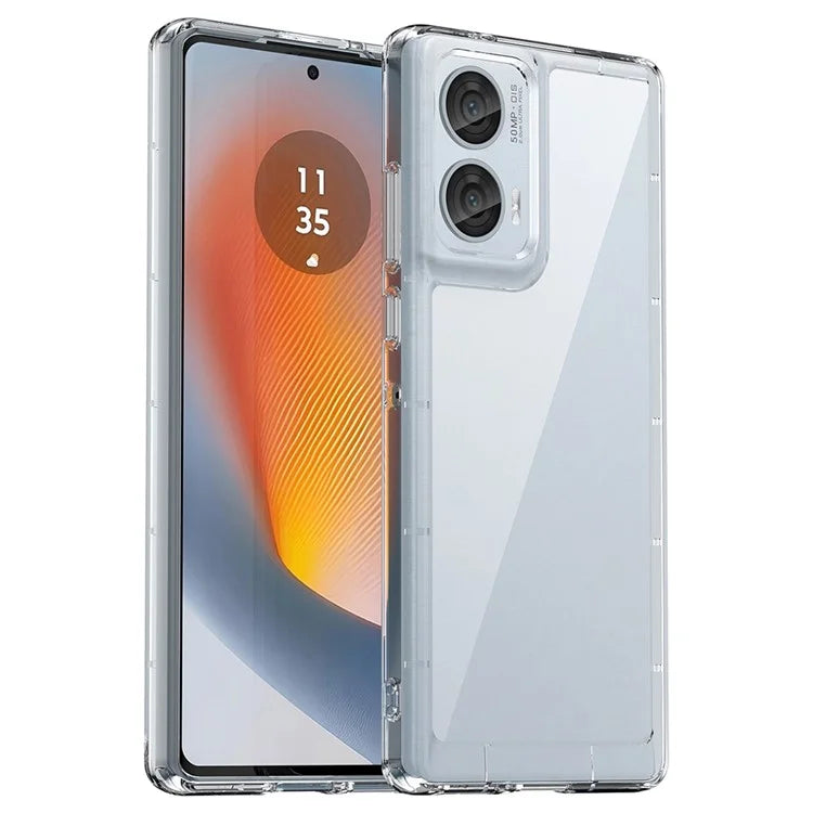 For Motorola Edge 50 Fusion 5G Case Clear Phone Cover with Electroplated Buttons (Big Rear Lens Hole)