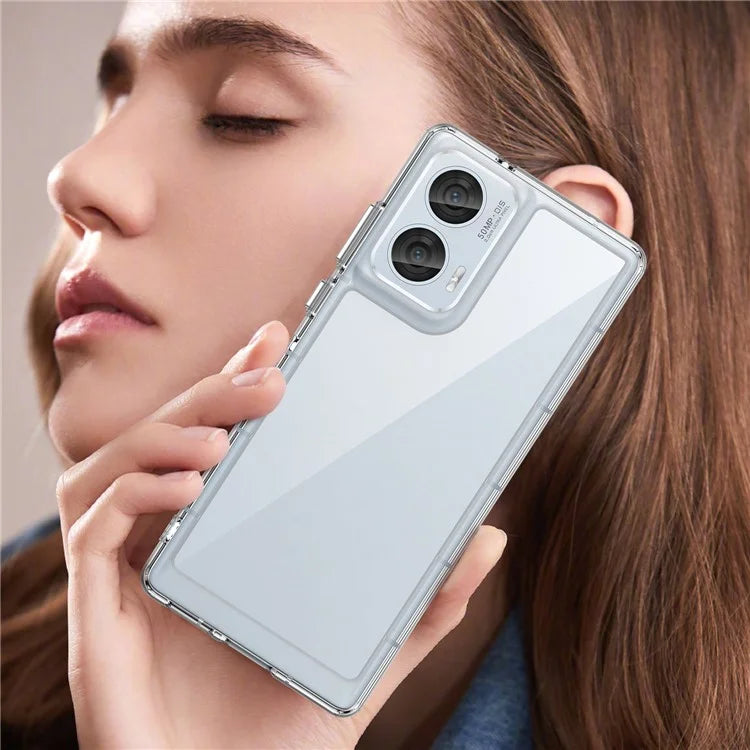 For Motorola Edge 50 Fusion 5G Case Clear Phone Cover with Electroplated Buttons (Big Rear Lens Hole)
