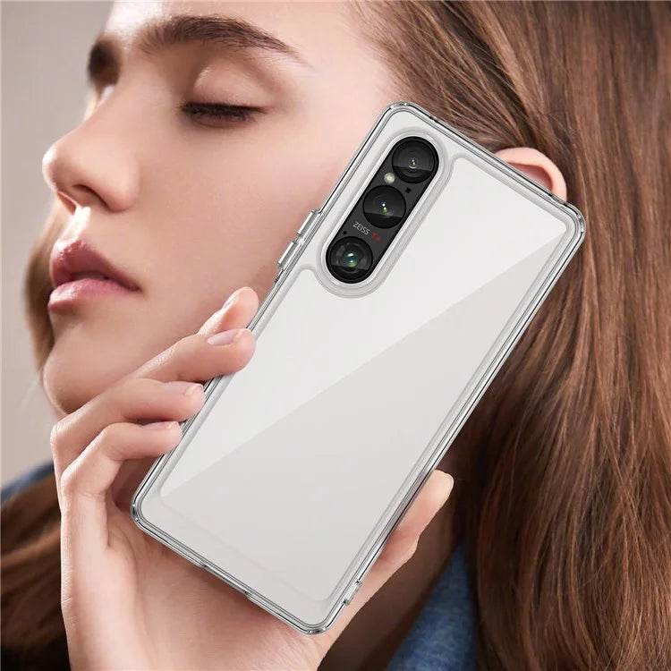 For Sony Xperia 1 VI Case Ultra-Transparent Phone Cover with Electroplated Buttons (Big Rear Lens Hole)