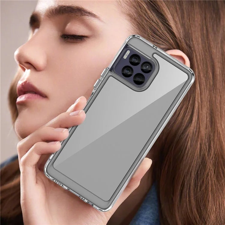 For T-Mobile REVVL 7 Pro Case Crystal Clear Phone Cover with Electroplated Buttons (Big Rear Lens Hole)