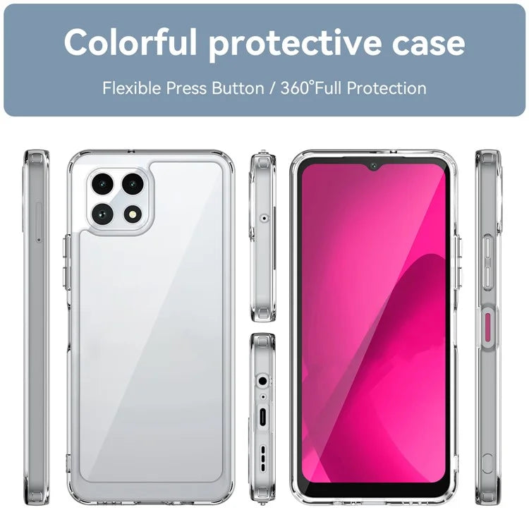 For T-Mobile REVVL 7 Case Ultra Clear Phone Cover with Electroplated Buttons (Big Rear Lens Hole)