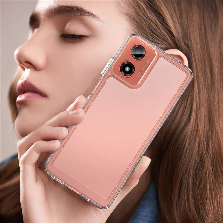 For Motorola Moto G24 4G Case Crystal Clear Phone Cover with Electroplated Buttons (Big Rear Lens Hole)