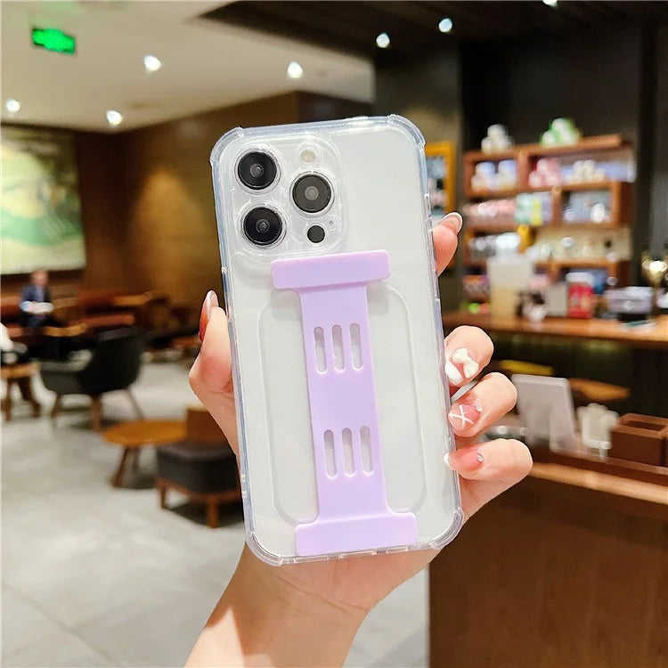 For iPhone 15 Pro Max Case Clear TPU Phone Cover I-Shape Wristband Finger Holder