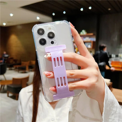 For iPhone 15 Pro Max Case Clear TPU Phone Cover I-Shape Wristband Finger Holder