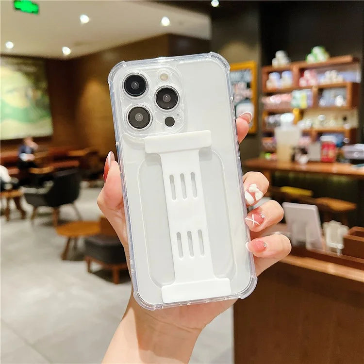 For iPhone 15 Pro Max Case Clear TPU Phone Cover I-Shape Wristband Finger Holder