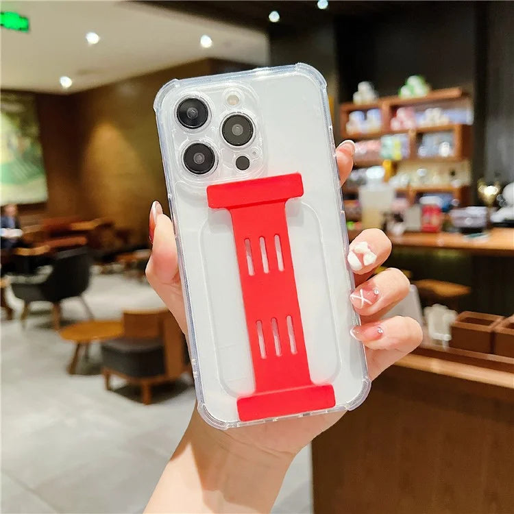 For iPhone 15 Pro Max Case Clear TPU Phone Cover I-Shape Wristband Finger Holder