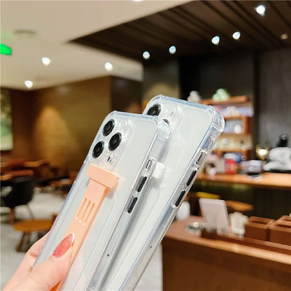 For iPhone 15 Pro Max Case Clear TPU Phone Cover I-Shape Wristband Finger Holder