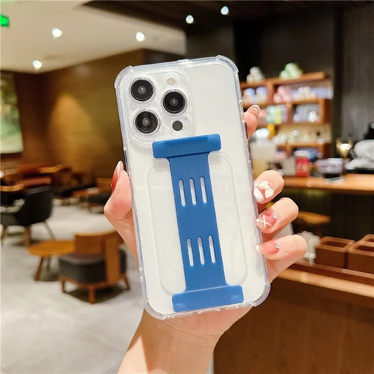 For iPhone 15 Pro Max Case Clear TPU Phone Cover I-Shape Wristband Finger Holder