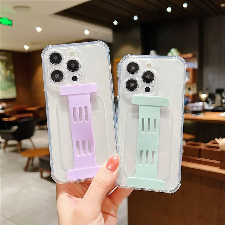 For iPhone 15 Pro Max Case Clear TPU Phone Cover I-Shape Wristband Finger Holder
