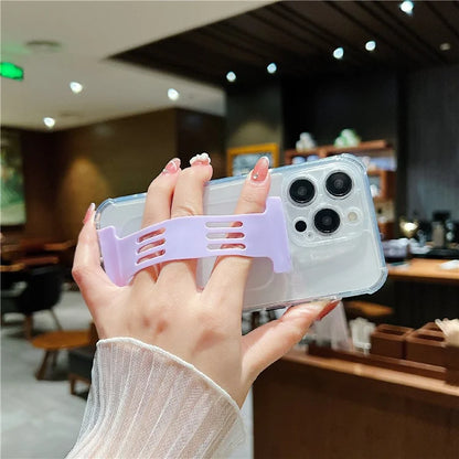 For iPhone 15 Pro Max Case Clear TPU Phone Cover I-Shape Wristband Finger Holder