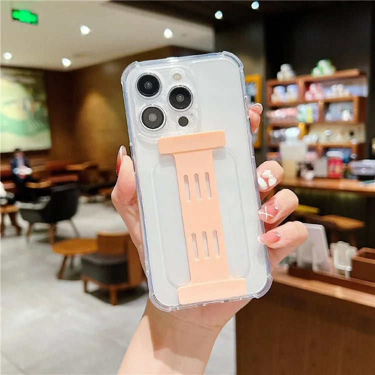 For iPhone 15 Pro Max Case Clear TPU Phone Cover I-Shape Wristband Finger Holder