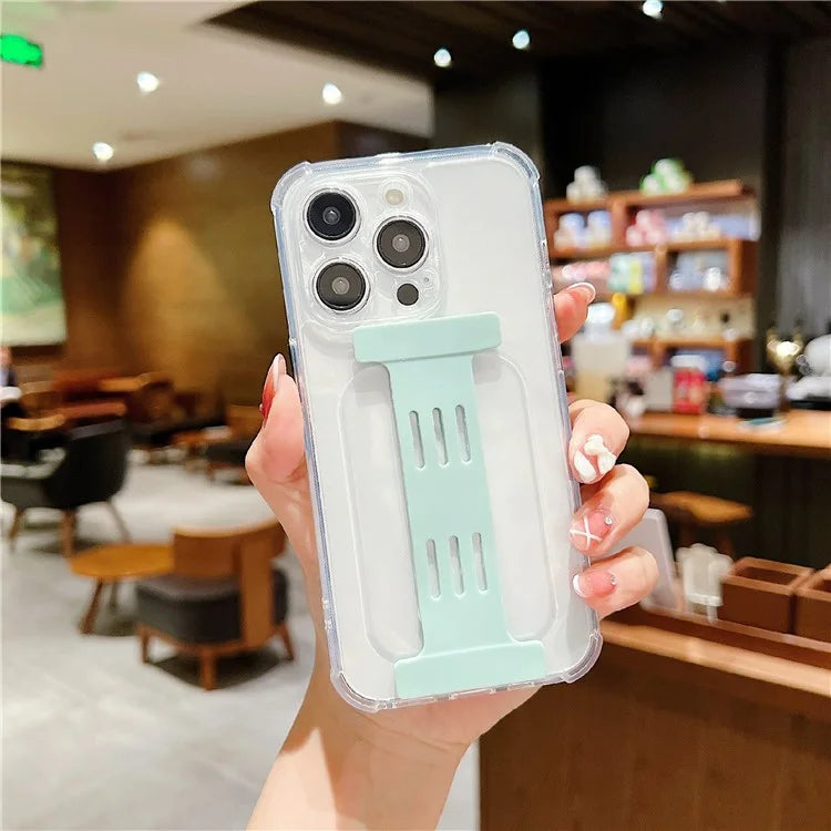 For iPhone 15 Pro Max Case Clear TPU Phone Cover I-Shape Wristband Finger Holder