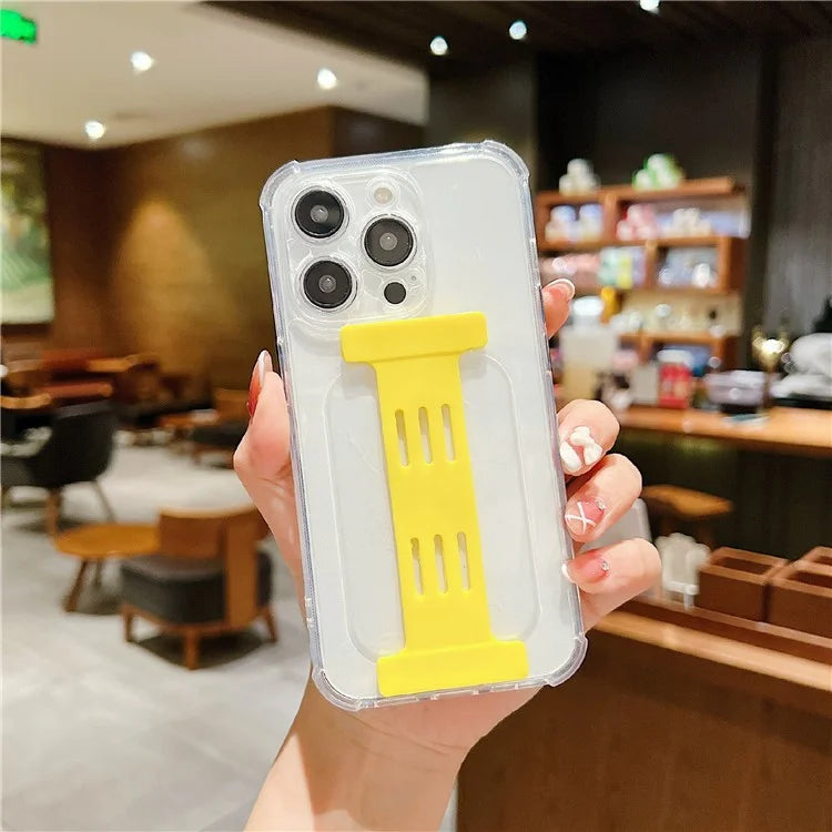 For iPhone 15 Pro Max Case Clear TPU Phone Cover I-Shape Wristband Finger Holder