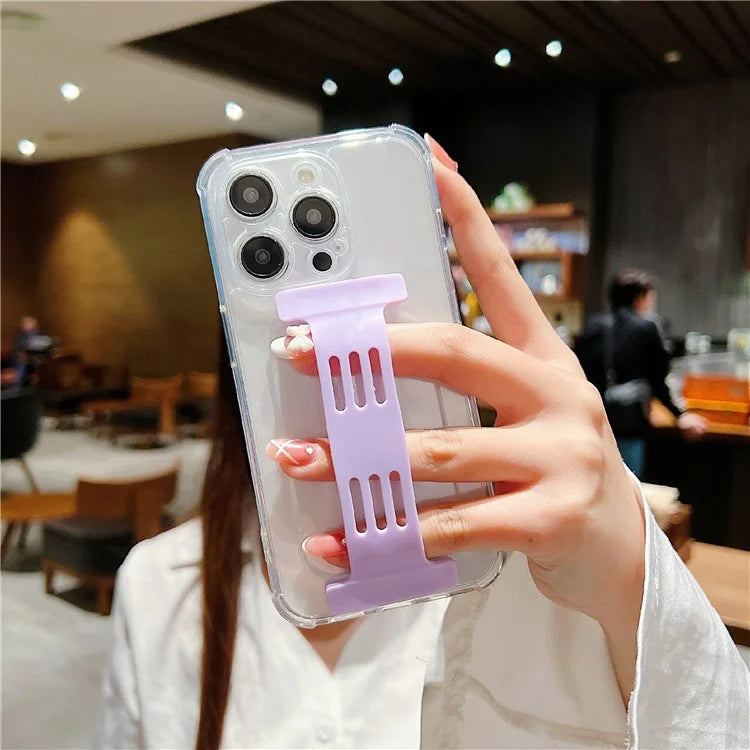 For iPhone 15 Pro Case Wristband Design Clear TPU Back Cover
