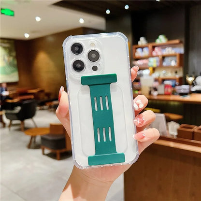 For iPhone 15 Pro Case Wristband Design Clear TPU Back Cover
