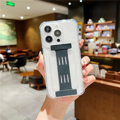 For iPhone 14 Pro Case Clear Back Protective TPU Phone Cover I-Shaped Wrist Strap