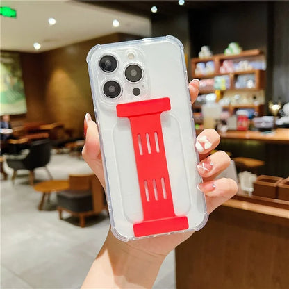 For iPhone 14 Pro Case Clear Back Protective TPU Phone Cover I-Shaped Wrist Strap