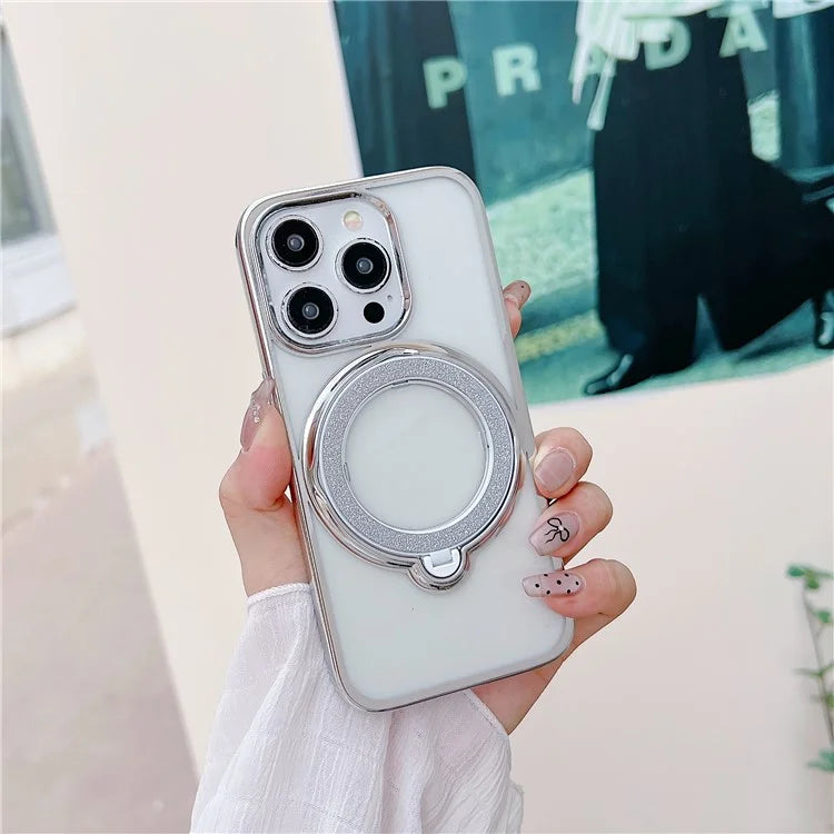 For iPhone 15 Pro Max Case TPU + PC Phone Electroplating Cover with Magnetic Kickstand