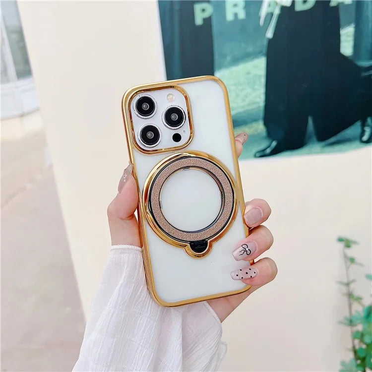 For iPhone 14 Pro Magnetic Case Kickstand TPU + PC Electroplating Phone Cover