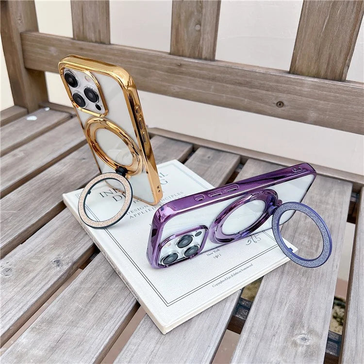 For iPhone 14 Pro Magnetic Case Kickstand TPU + PC Electroplating Phone Cover