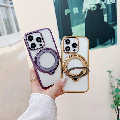 For iPhone 14 Pro Magnetic Case Kickstand TPU + PC Electroplating Phone Cover