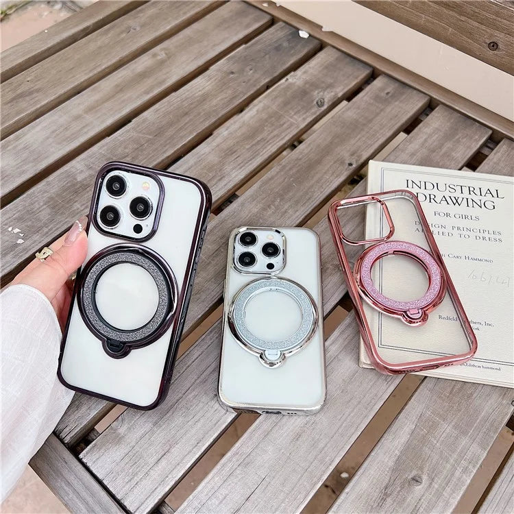For iPhone 14 Pro Magnetic Case Kickstand TPU + PC Electroplating Phone Cover