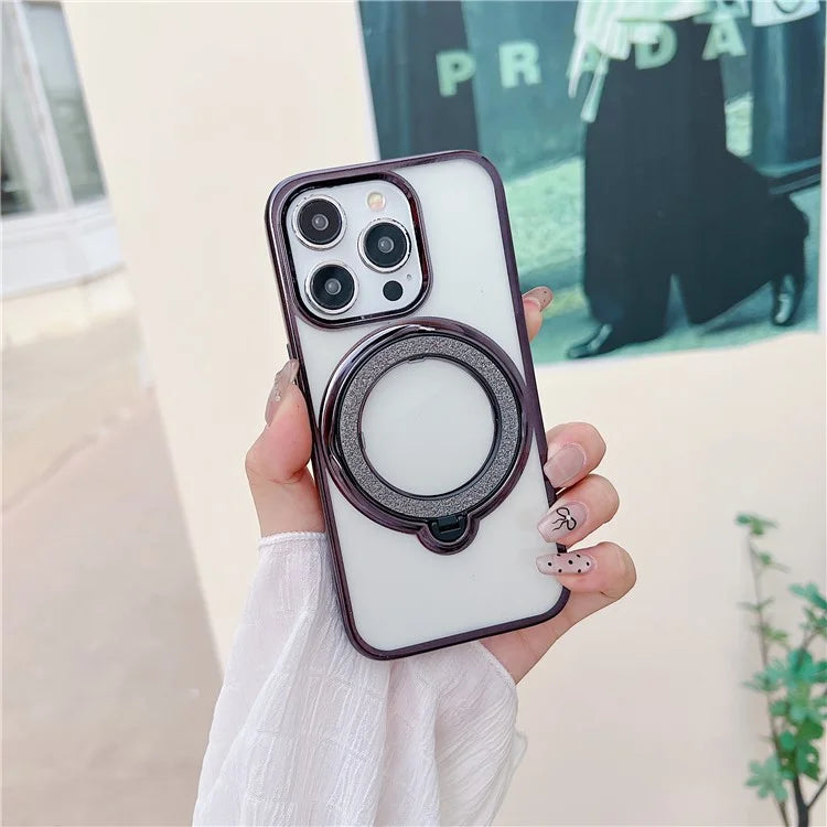 For iPhone 14 Pro Magnetic Case Kickstand TPU + PC Electroplating Phone Cover