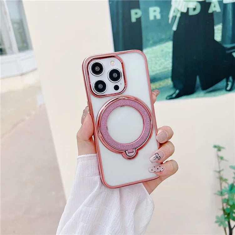 For iPhone 14 Pro Magnetic Case Kickstand TPU + PC Electroplating Phone Cover