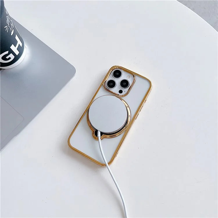 For iPhone 14 Pro Magnetic Case Kickstand TPU + PC Electroplating Phone Cover