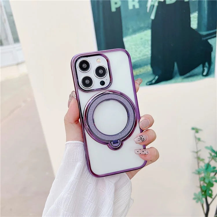 For iPhone 14 Pro Magnetic Case Kickstand TPU + PC Electroplating Phone Cover