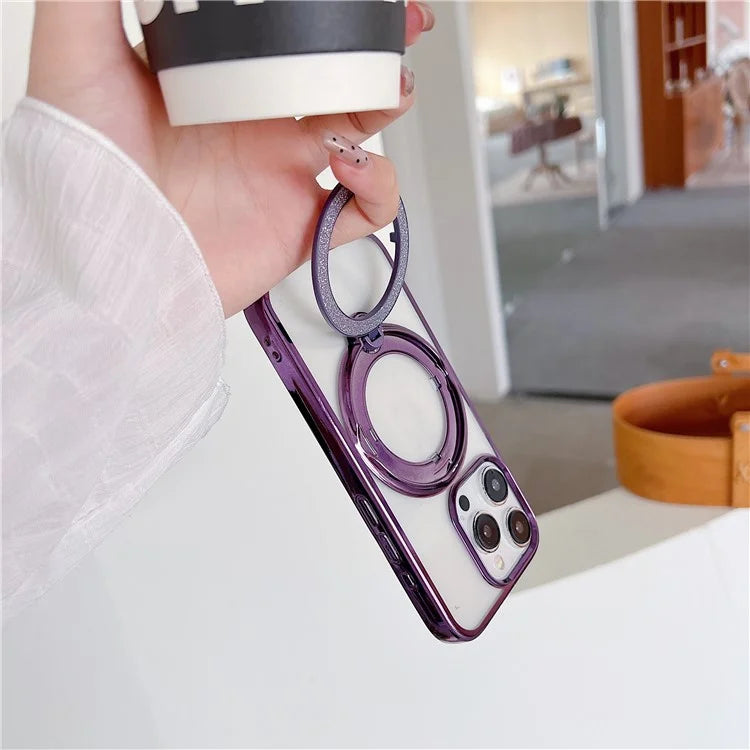 For iPhone 14 Pro Magnetic Case Kickstand TPU + PC Electroplating Phone Cover
