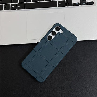 For Samsung Galaxy S23+ TPU Phone Cover Square Grid Leather Texture Drop Protection Phone Case - Blue