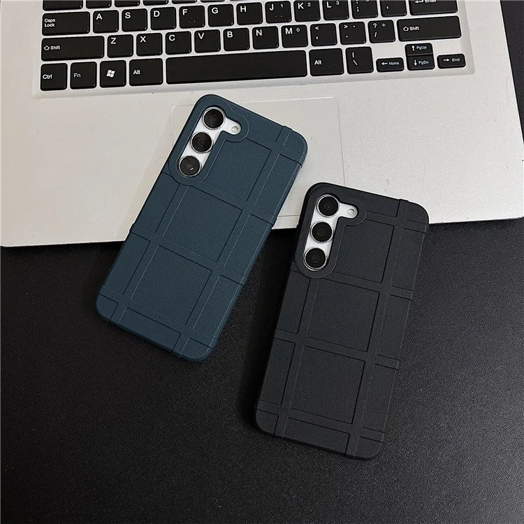 For Samsung Galaxy S23+ TPU Phone Cover Square Grid Leather Texture Drop Protection Phone Case - Blue