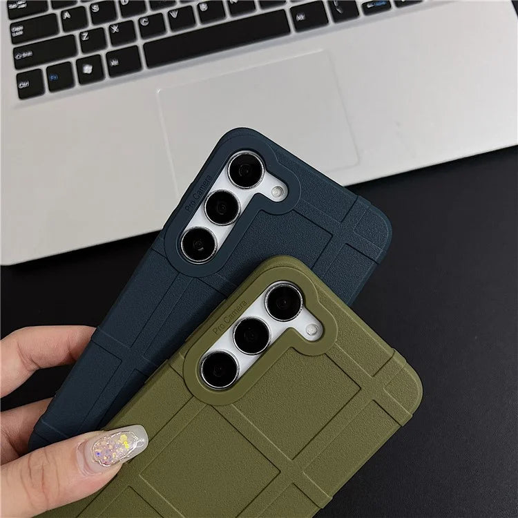 For Samsung Galaxy S23+ TPU Phone Cover Square Grid Leather Texture Drop Protection Phone Case - Blue