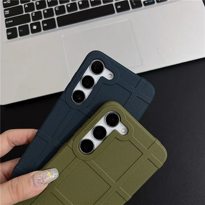 For Samsung Galaxy S23+ TPU Phone Cover Square Grid Leather Texture Drop Protection Phone Case - Blue