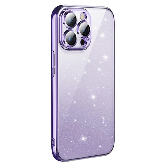 X-LEVEL For iPhone 14 Pro Cell Phone Case Glitter Powder Transparent TPU Back Cover - Purple