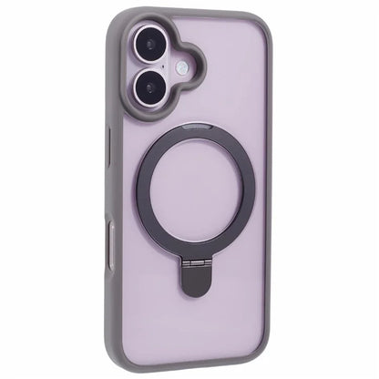 For iPhone 16 Case PC+TPU Ring Kickstand Drop-Proof Phone Back Cover