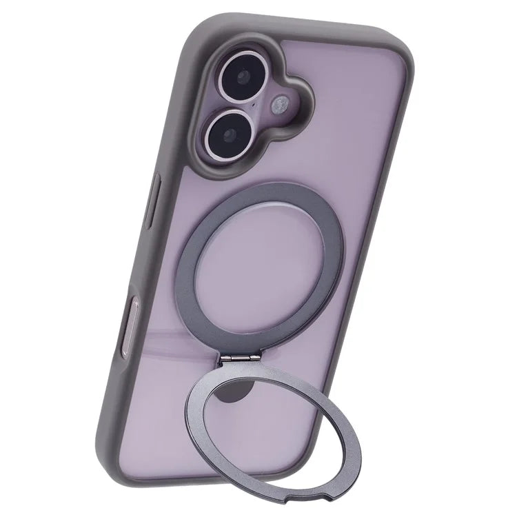 For iPhone 16 Case PC+TPU Ring Kickstand Drop-Proof Phone Back Cover