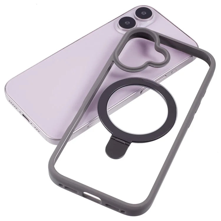 For iPhone 16 Case PC+TPU Ring Kickstand Drop-Proof Phone Back Cover